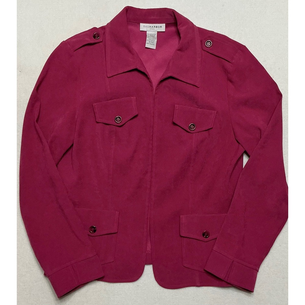 Sag Harbor Womens Size 12 Raspberry Pink Utility Safari Jacket 4 Pocket 20-71606